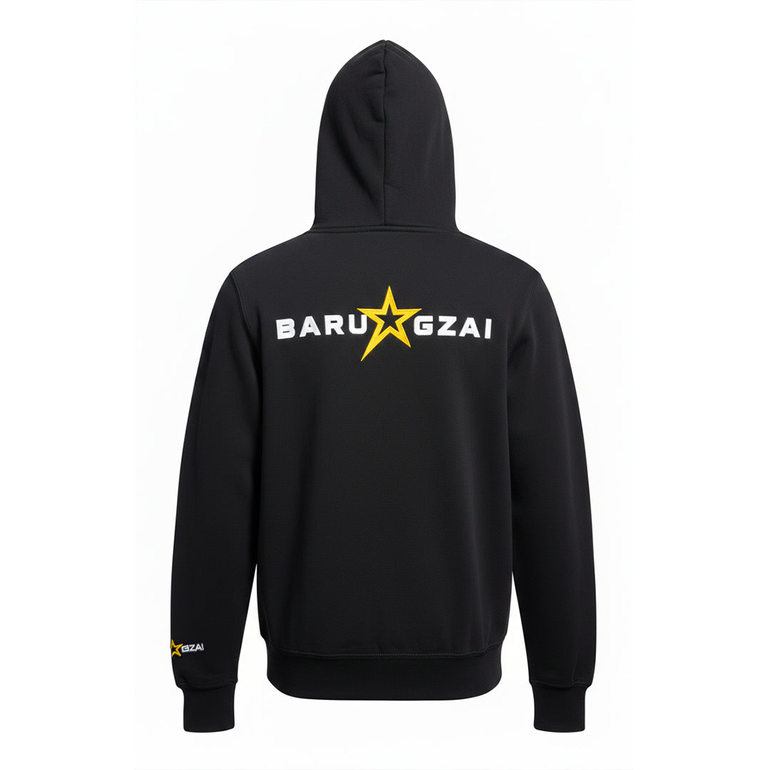 Black hoodie with 'BARUGZAI' logo on the back against a white background.