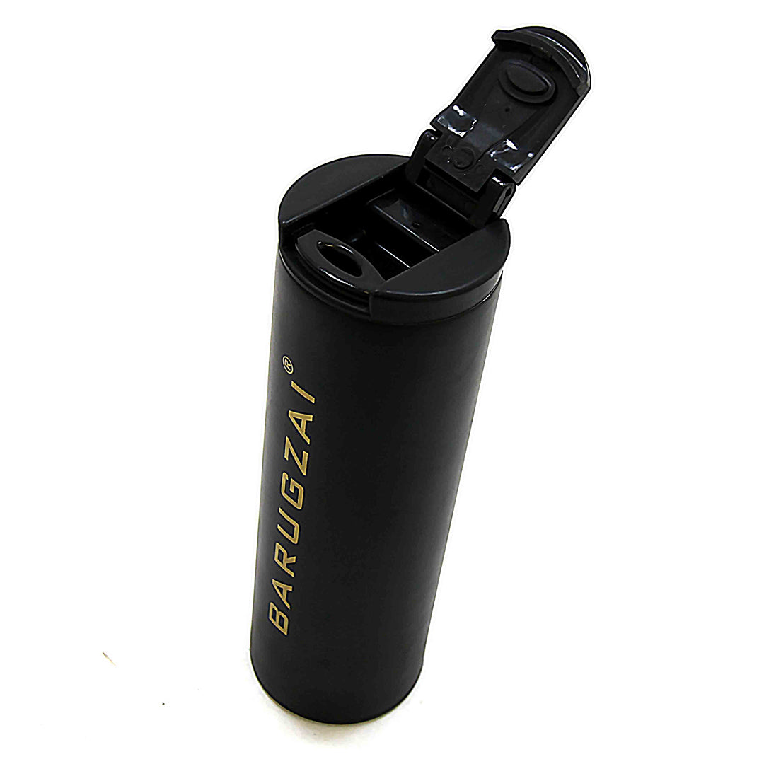 Black Travel Mug 500 ML with 'BARUGZAI' branding on a white background.