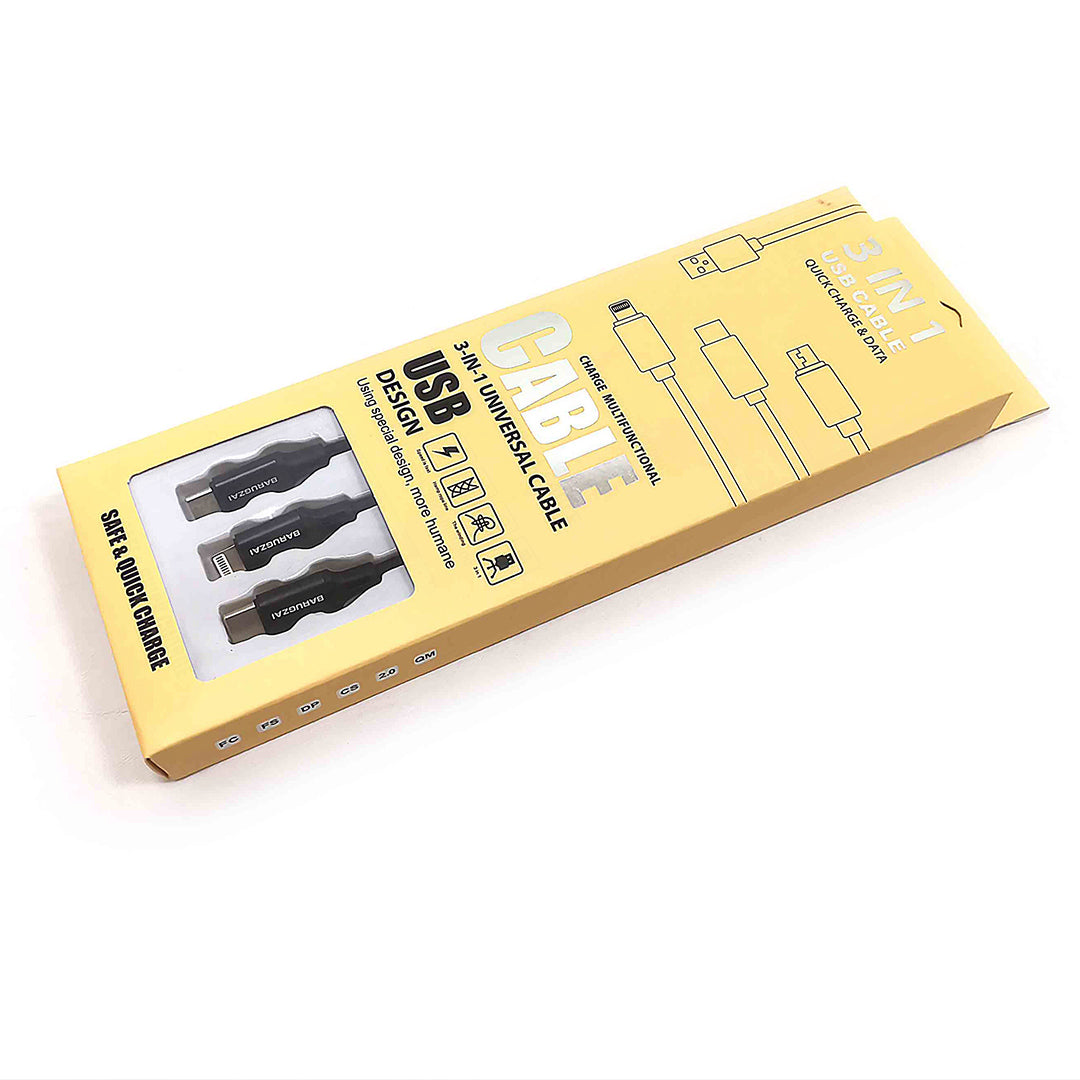 Box of a 3-in-1 USB charging cable on a white background.