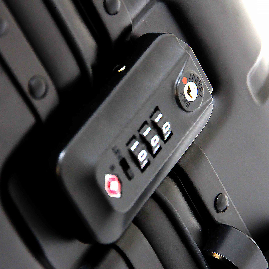 Close-up of a digital keypad lock on an executive barugzai.