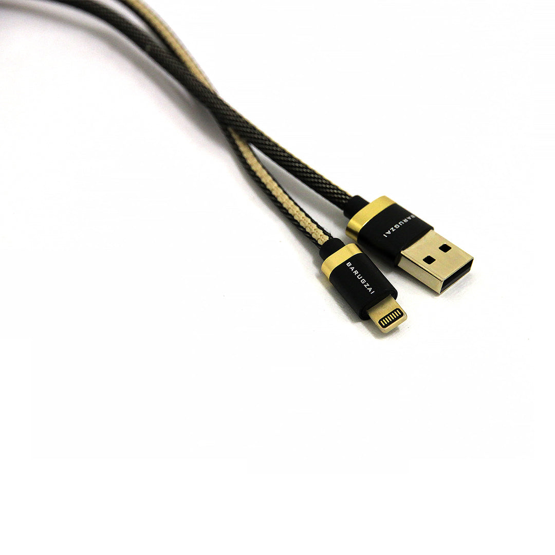 Black and gold USB cable on a white background.