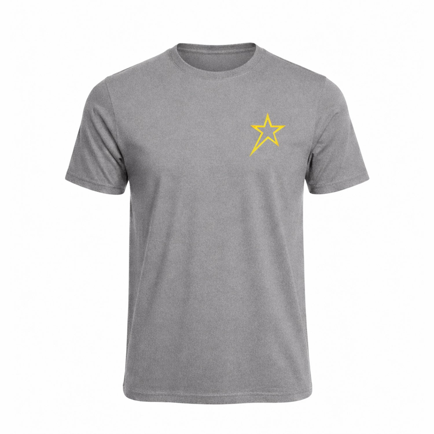 Gray t-shirt with a yellow star on a white background