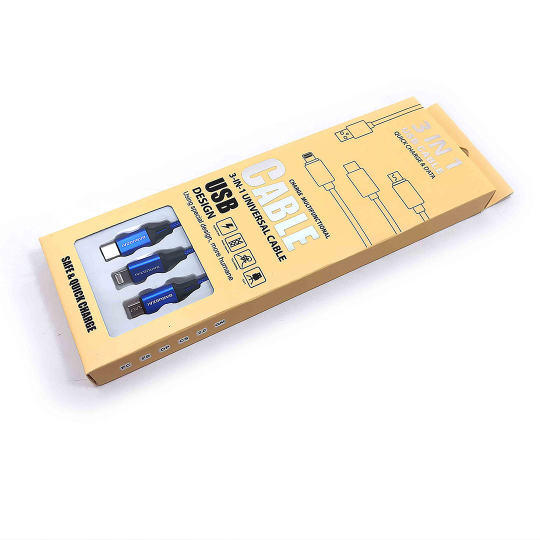 Velocity Blue Box of a USB cable with 3-in-1 design on a white background.