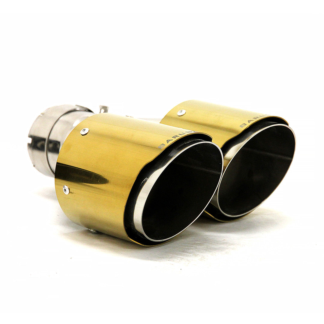 Barugzai twin-style gold plated performance exhaust tips – studio product view