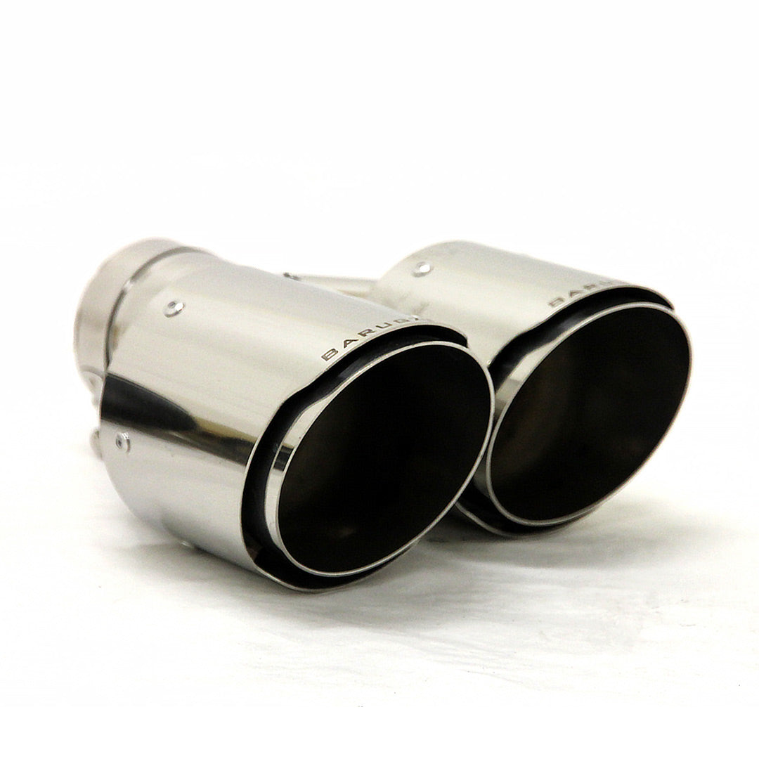 Barugzai twin-style stainless steel performance exhaust tips – studio product view