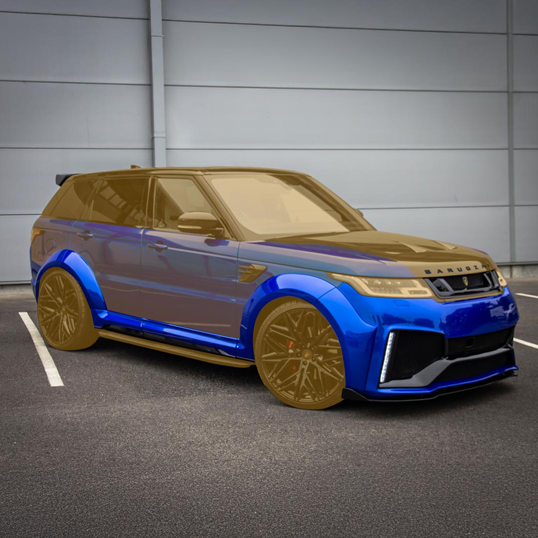 Blue Barugzai Cabaro II Body Kit – Front Quarter Highlighted Parts View