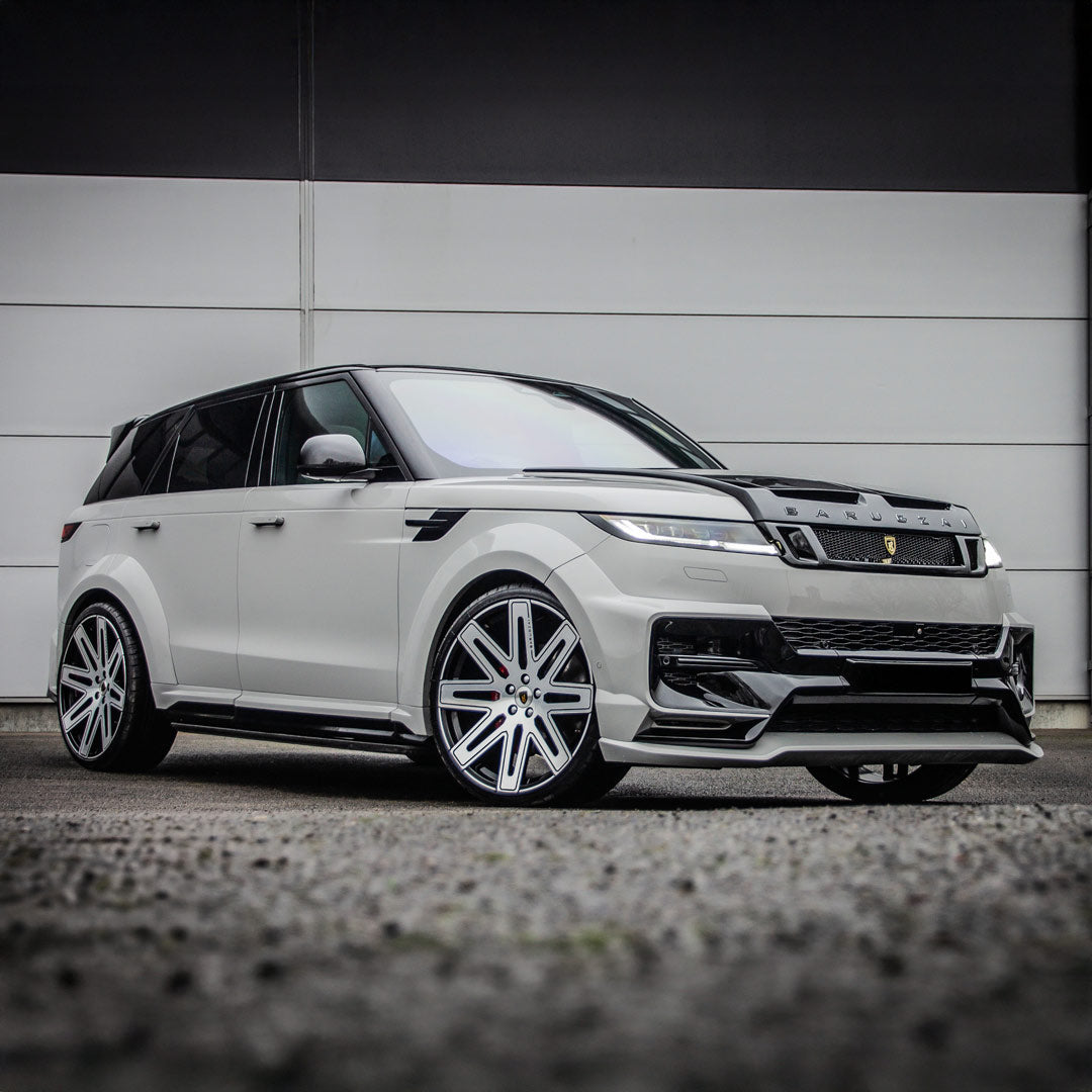 Barugzai Raptor build for the Range Rover Sport L461 fitted with Barugzai EXEL 24 inch gloss black polished wheels