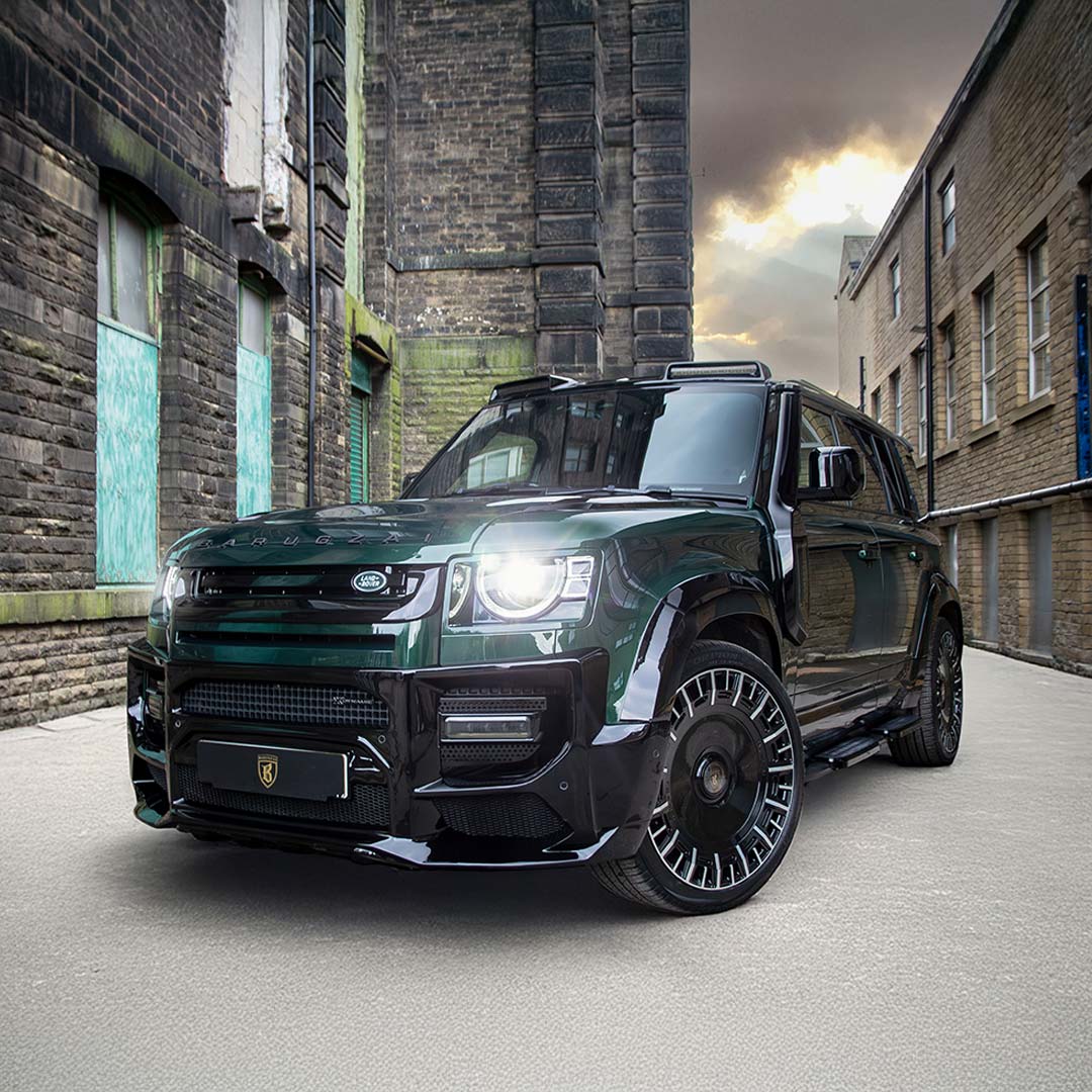 Green Defender 110 Falcon Body Kit – Aggressive Front Quarter Dynamic Angle