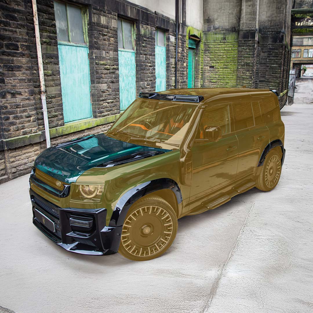 Green Barugzai Falcon Body Kit – Defender 110 L663 Highlighted Parts Front View