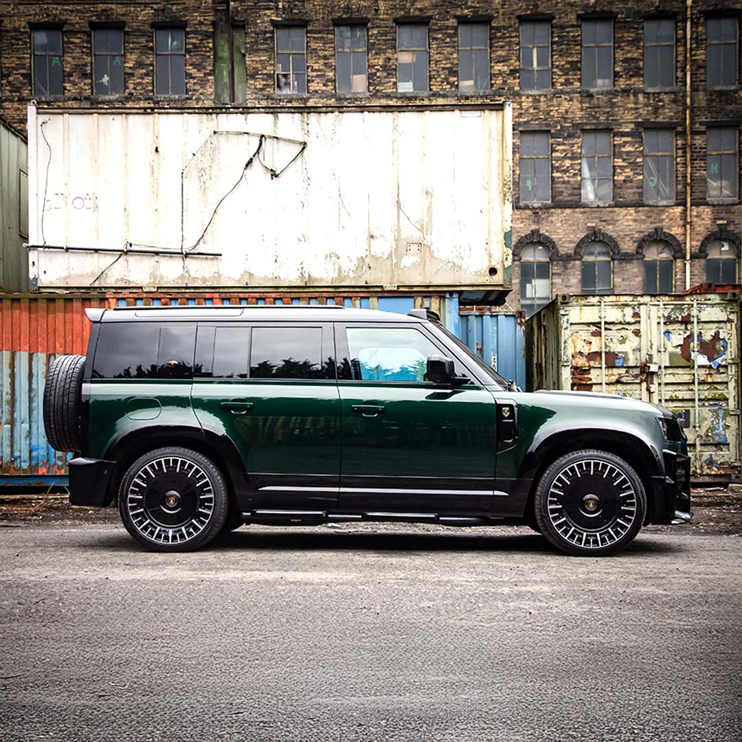 Green Barugzai Falcon Body Kit – Land Rover Defender 110 Side Profile Hero View