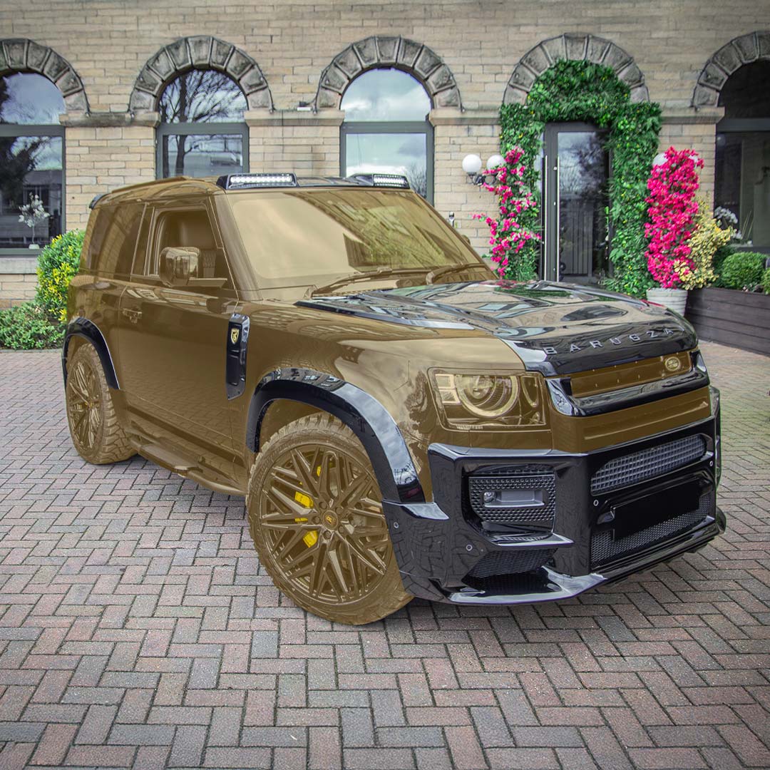Black Barugzai Falcon Body Kit – Defender 90 L663 Highlighted Parts Front View