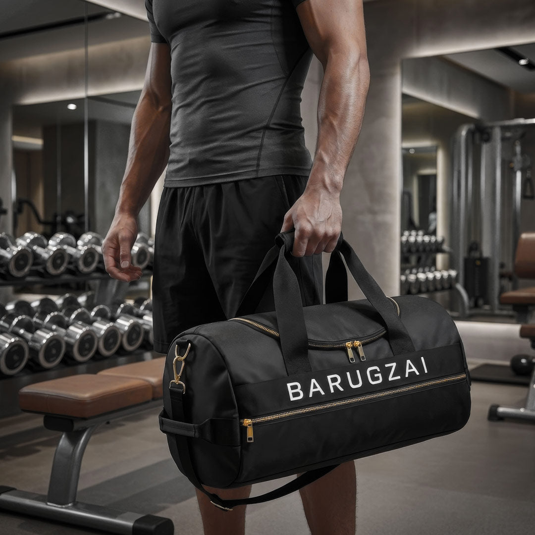 Barugzai 3-in-1 duffel bag in gym setting held by athlete for lifestyle use
