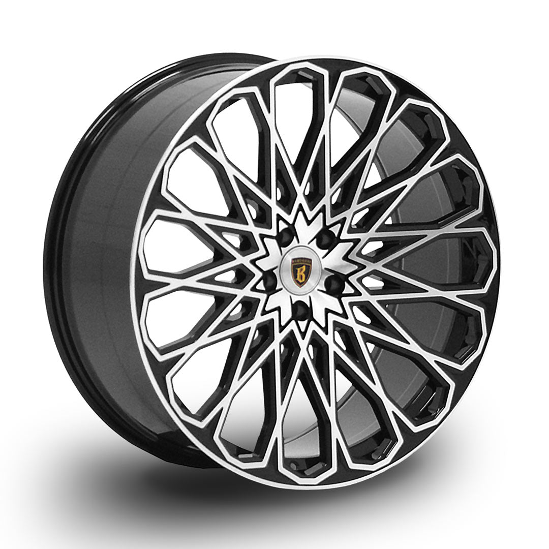 Barugzai Majestic 24 inch alloy wheel gloss black polished face angle view