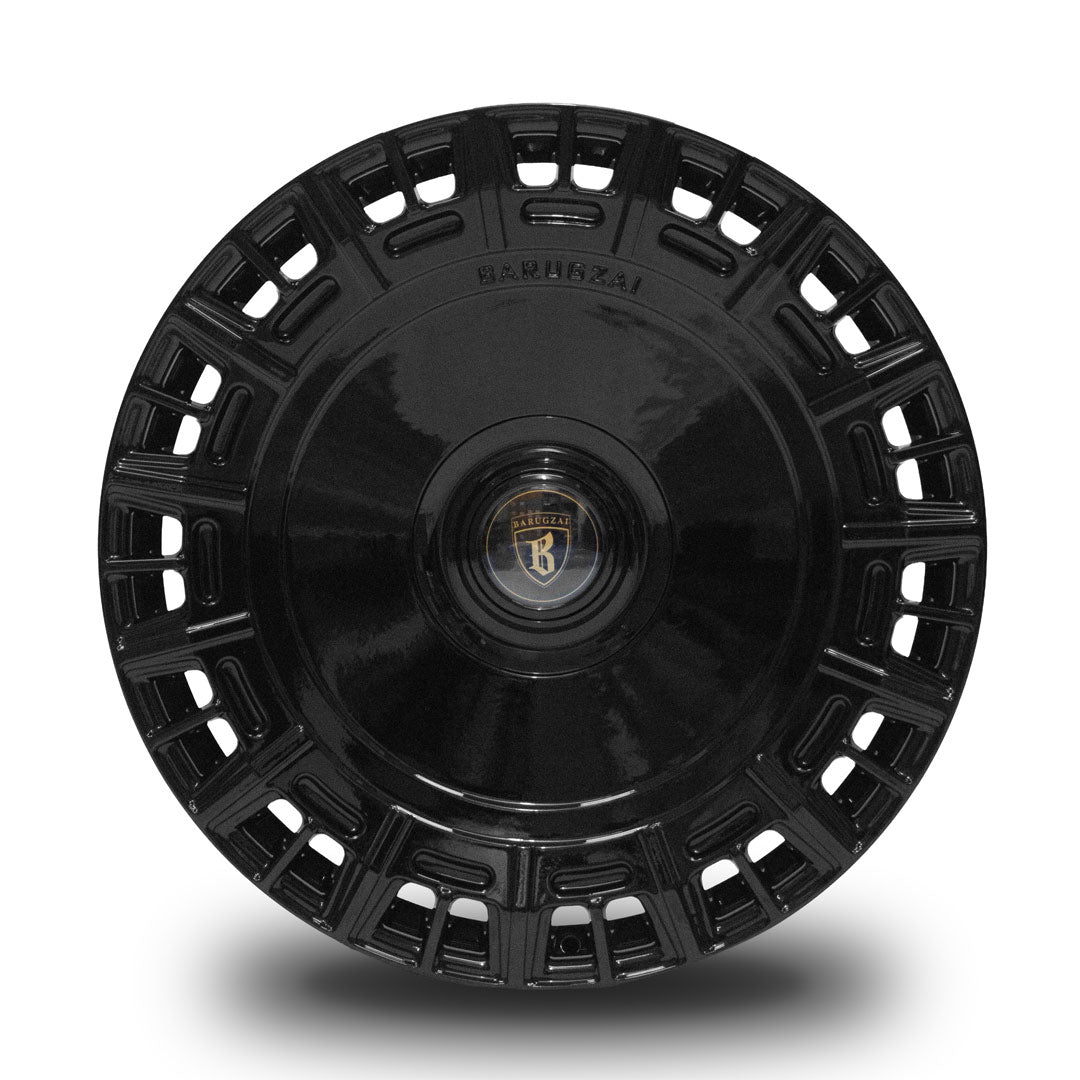 Barugzai Monoblok 22 inch alloy wheel in full gloss black finish front view