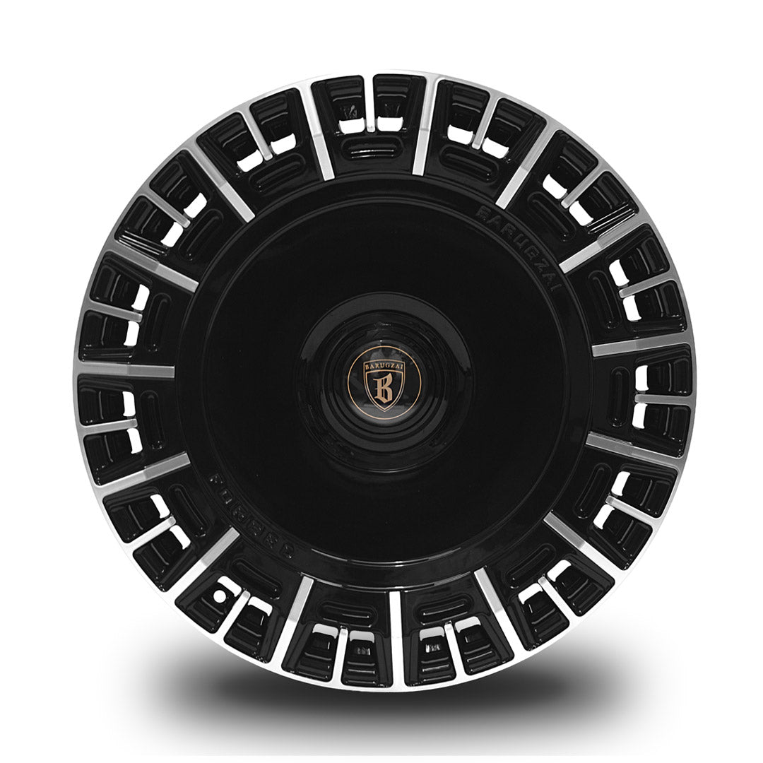 Barugzai Monoblok 22 inch alloy wheel in gloss black with polished face finish front view