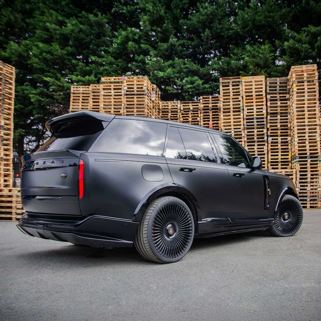 Black Range Rover L460 fitted with Barugzai Nebula Widebody Kit – rear three-quarter view emphasising wide arches