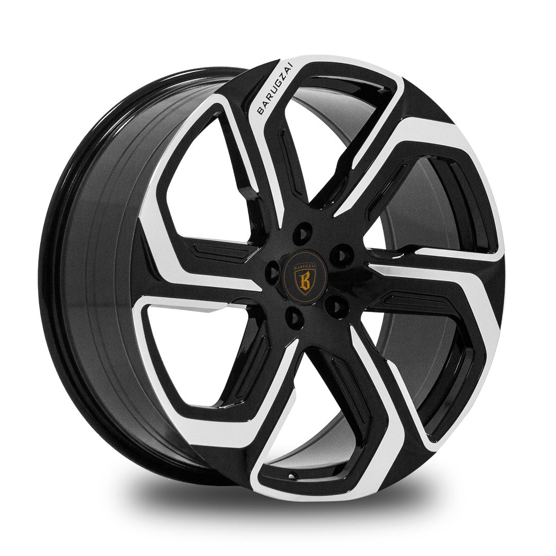 Barugzai Sabre 22 inch alloy wheel gloss black with diamond cut finish angled view