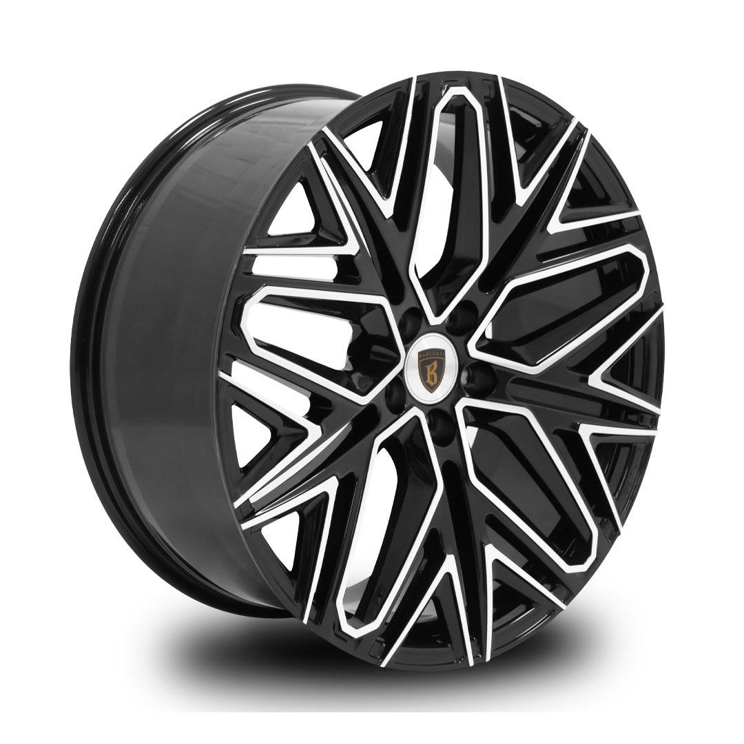 Angled view of Barugzai Shuracan alloy wheel gloss black with diamond cut face