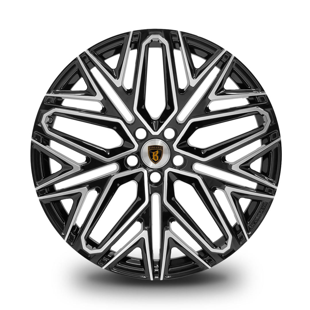 Barugzai Shuracan alloy wheel gloss black with diamond cut face front view