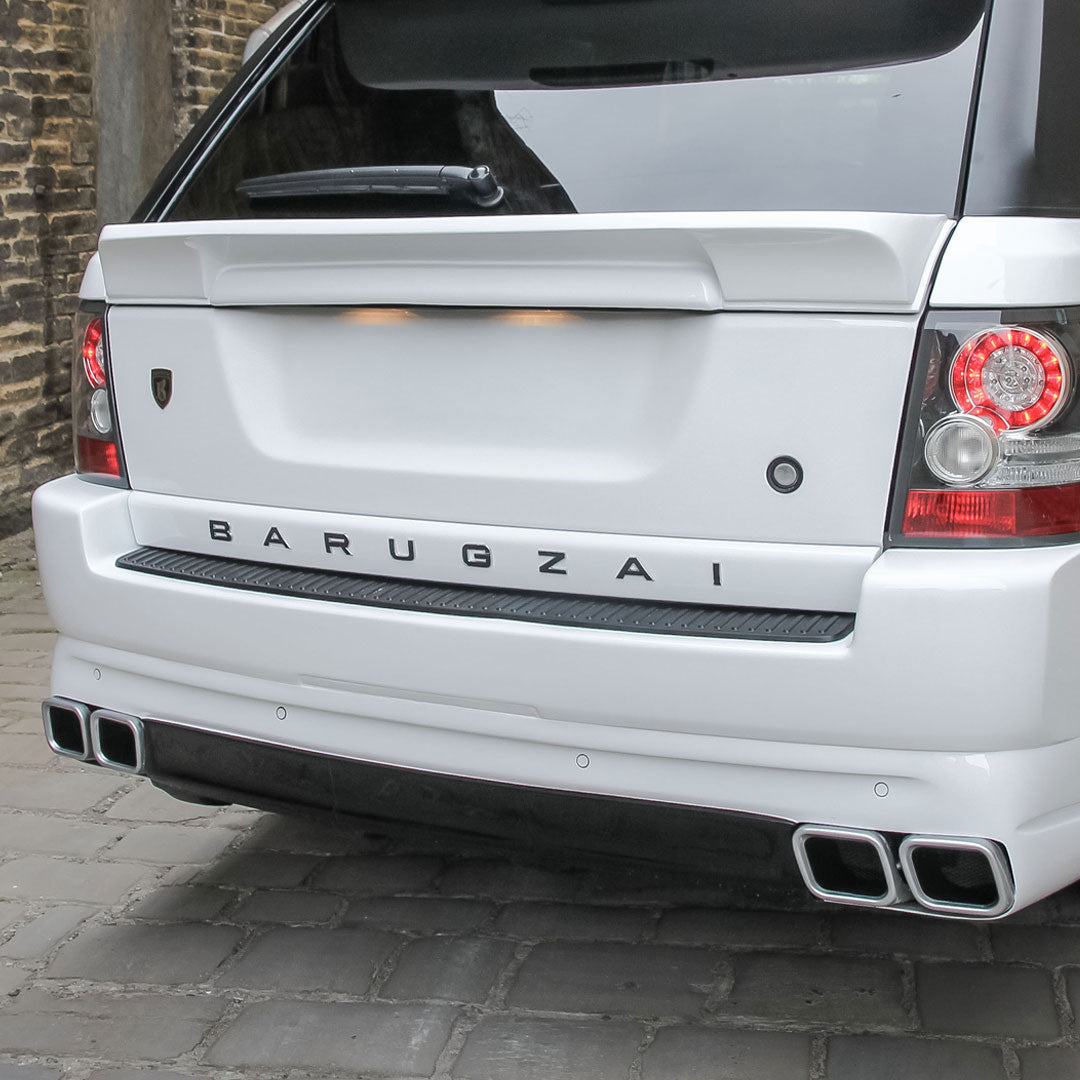 Close-up of Barugzai Classic Sport 320 rear diffuser on white Range Rover Sport L320