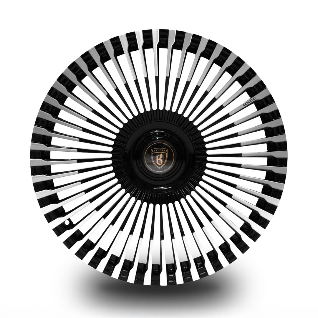 Barugzai Vortex forged 24 inch alloy wheel gloss black with polished face front view