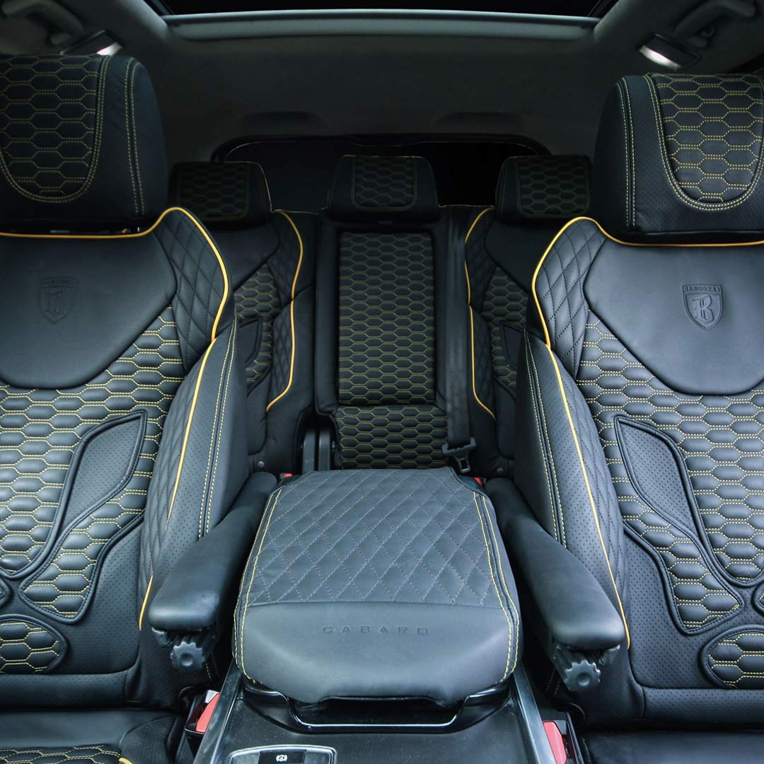Barugzai Wildcat Xpressions front seating design with sculpted backrests and signature gold stitching
