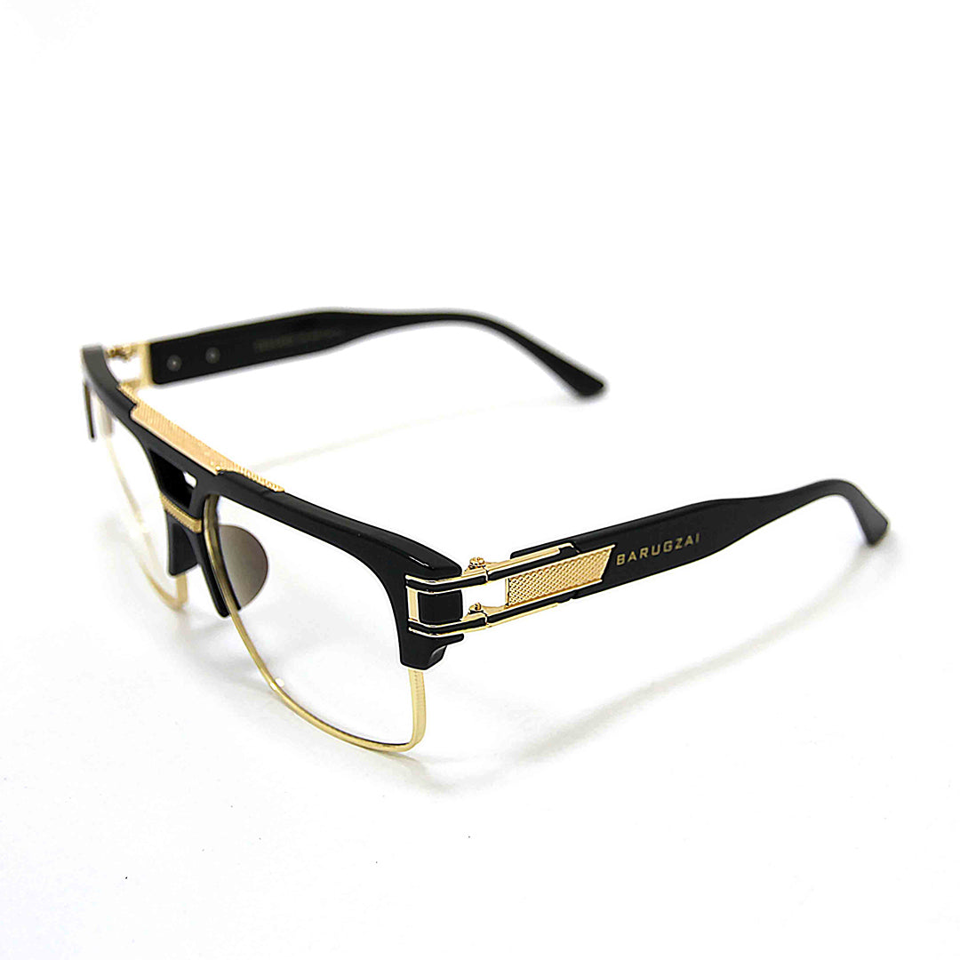 Black and gold glasses with 'BARUGZAI' branding on a white background.