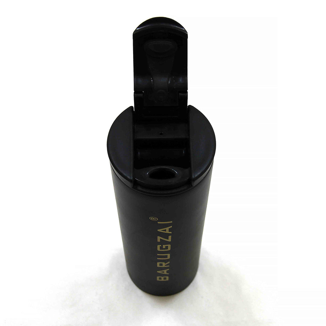 Black Barugzai Travel Mug 500 ML with a lid open on a white background.