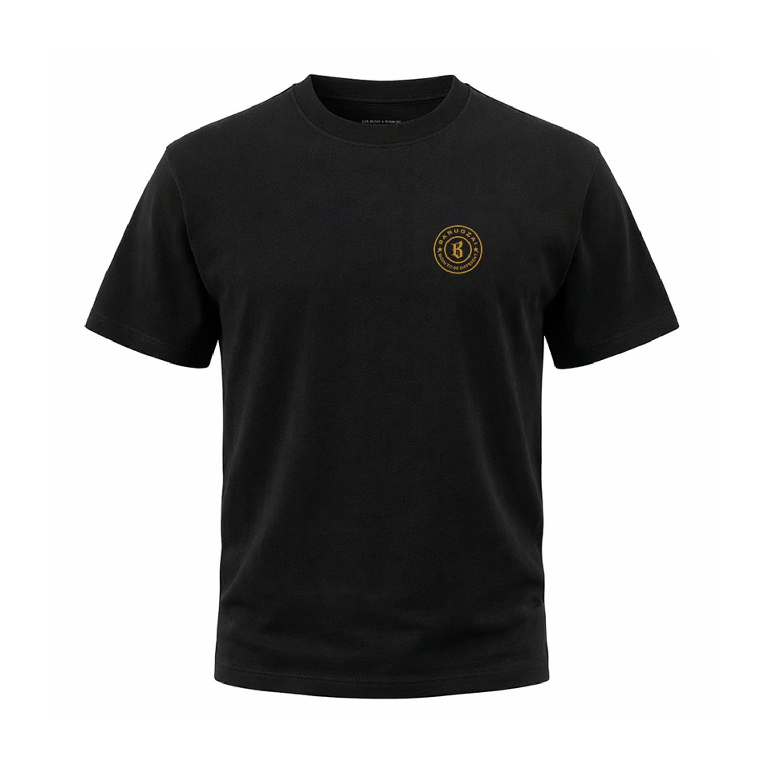 Front view of the tshirt in  a white background. For the Raptor Gold Barugzai Circle Logo on the Chest. 
