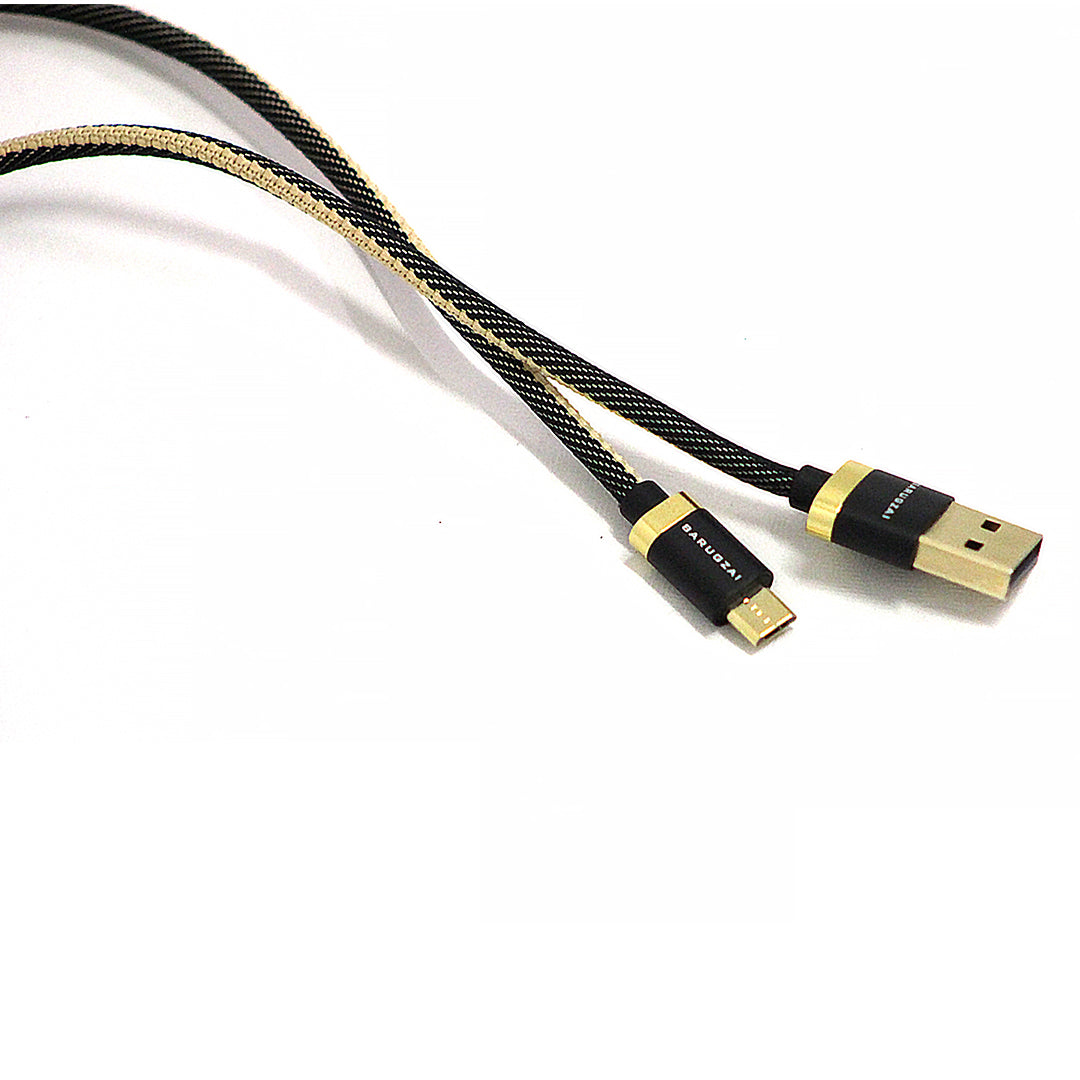 Black and gold USB cable with Barugzai branding on a white background.