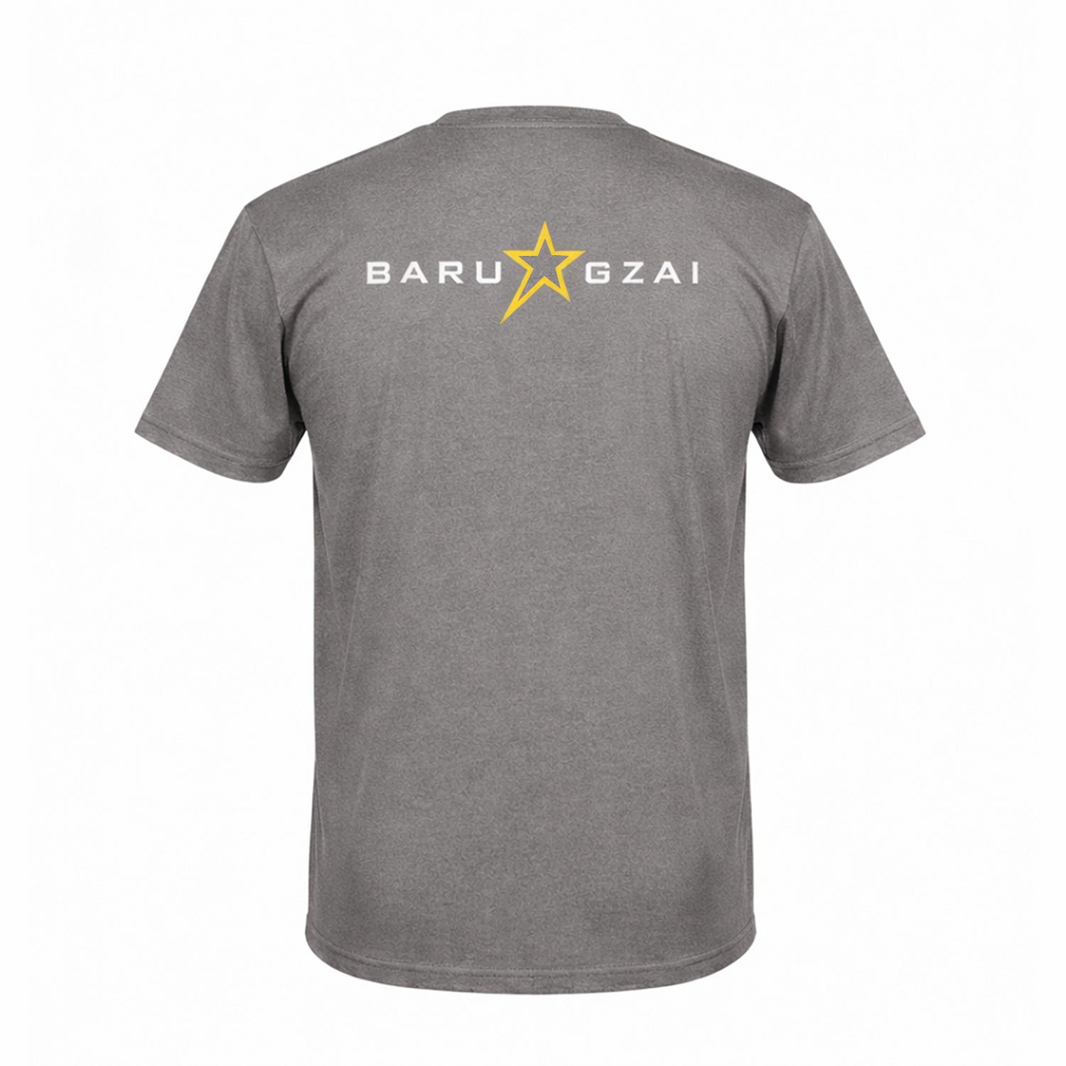 Gray t-shirt with 'BARUOGZAI' logo on the back against a white background