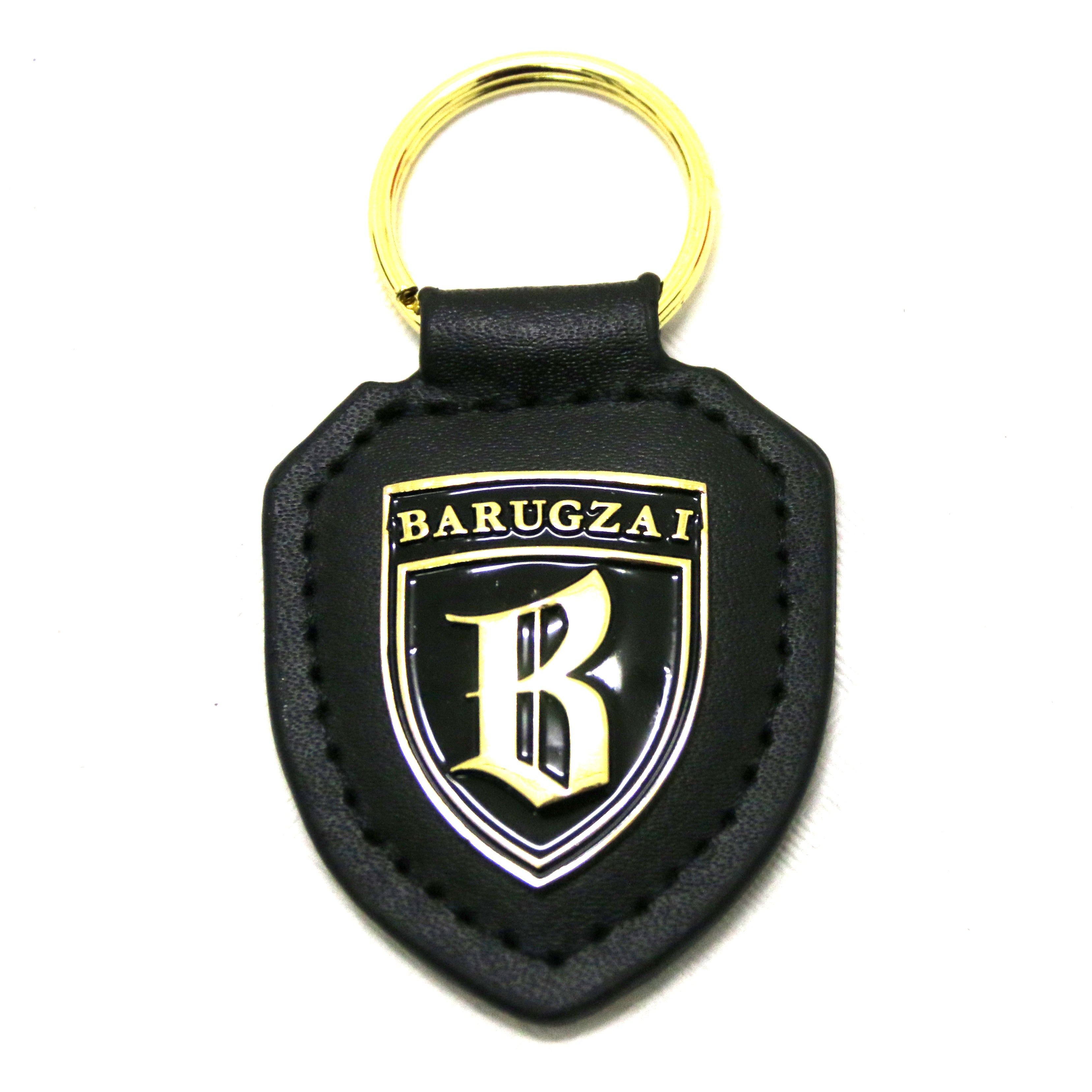Barugzai Gold and Black Keychain with a white background. 