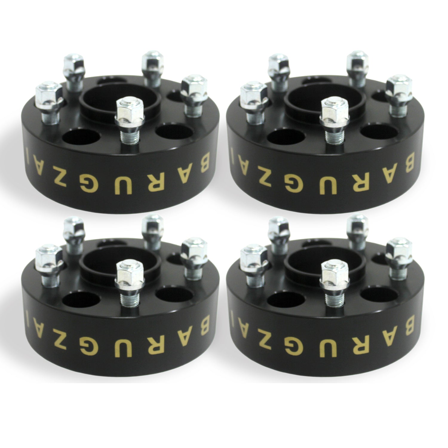 Four black 50MM wheel spacers with 'Barugzai' branding on a white background.