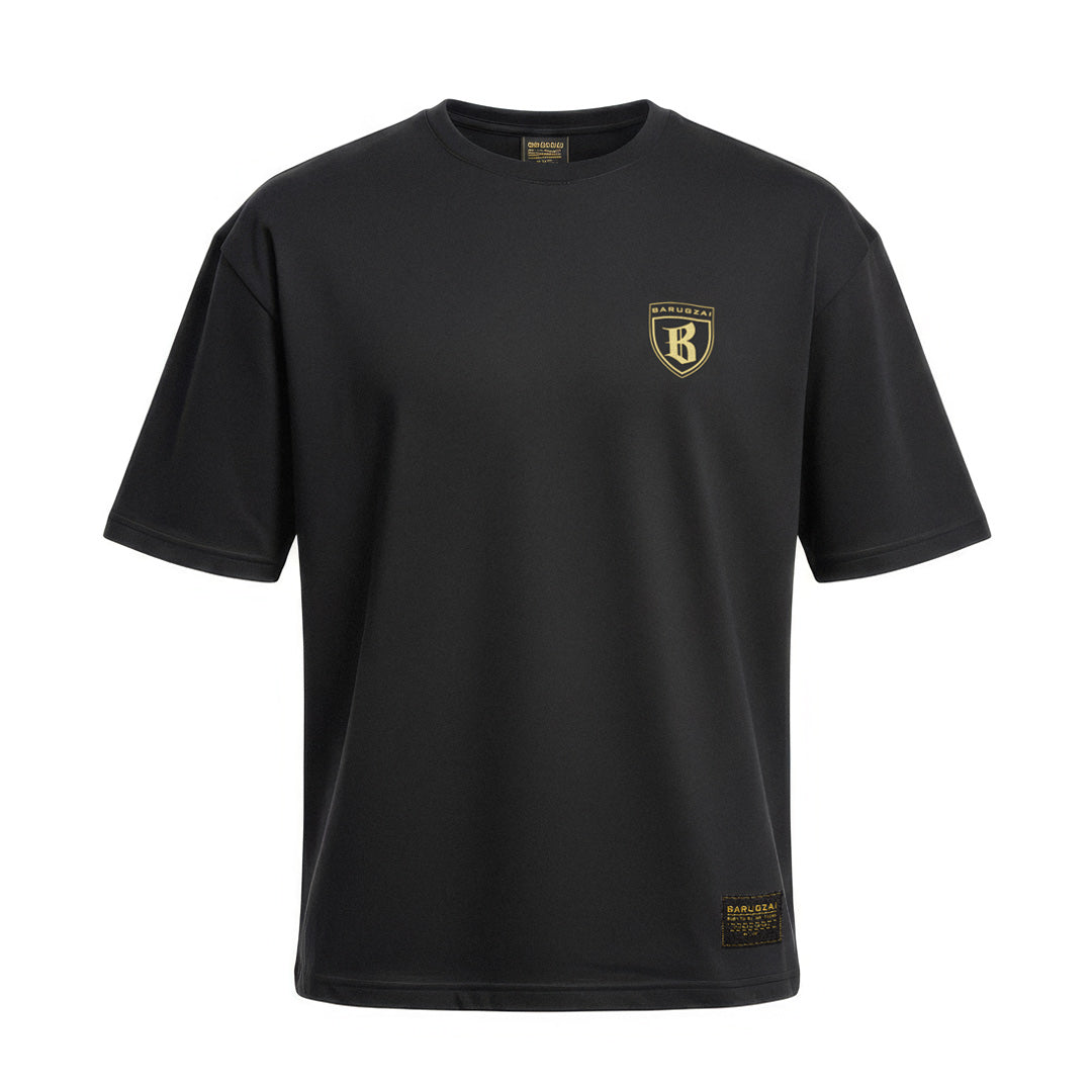 Barugzai Monolith Crest black heavyweight t-shirt front 250gsm cotton