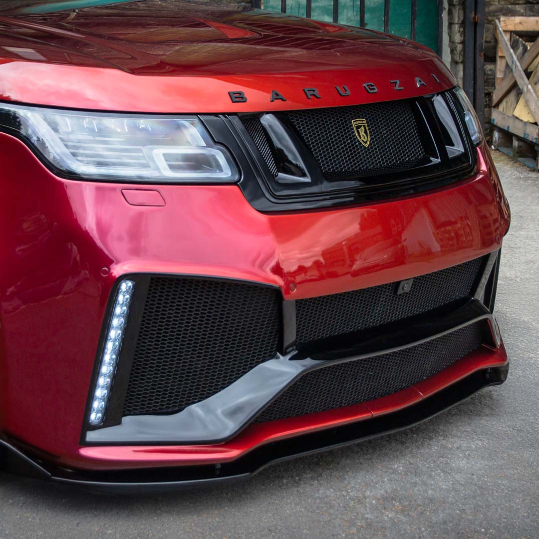 Detailed close-up of the Red Bison front bumper, showing contours and styling elements.