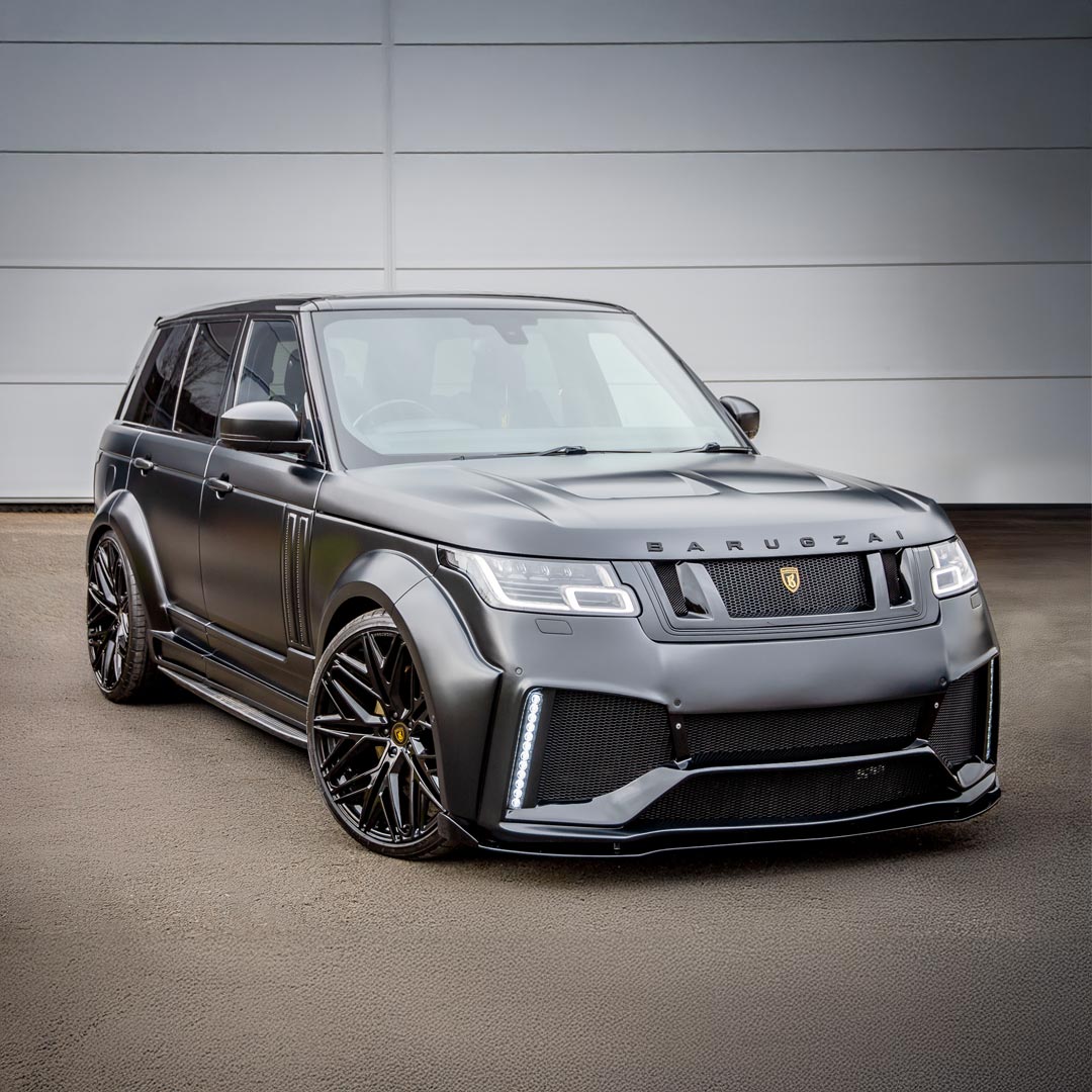 Hero angle of Satin Grey Range Rover Bison II Wide Bodykit featuring aggressive front styling and widened bodywork.
