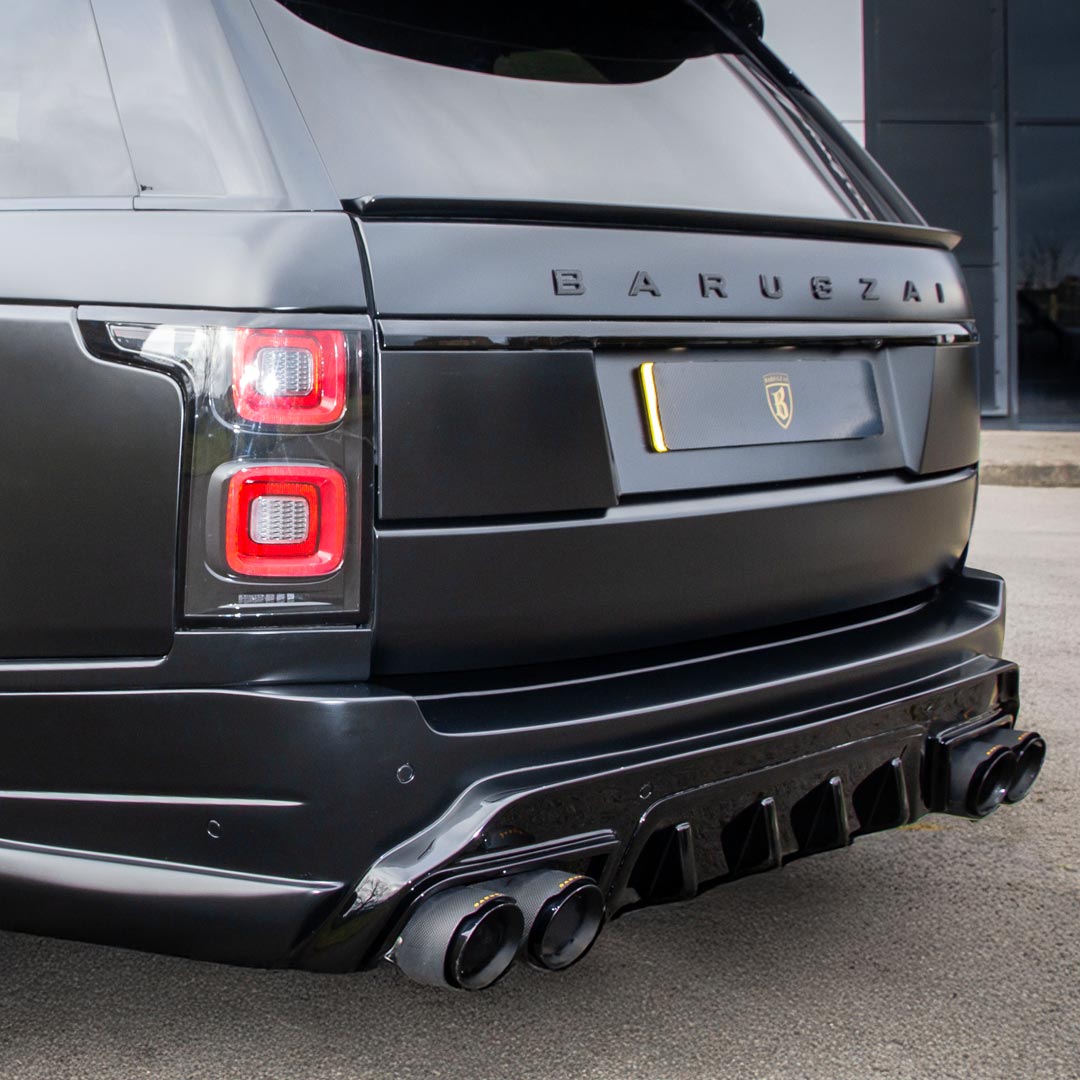 Rear diffuser detail from the Satin Grey Bison II Wide Bodykit featuring sculpted fins and exhaust cut-out design.