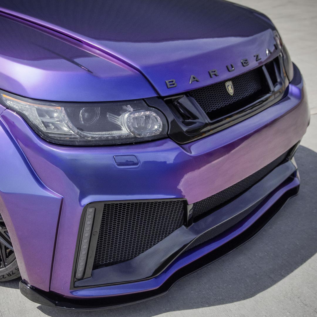 Close-up of a Purple Cabaro I front bumper design showing aggressive detailing and craftsmanship.