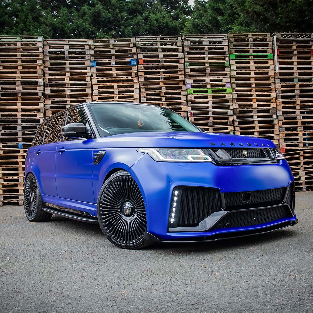 Blue Cabaro II Non-Wide Range Rover Sport – Aggressive Front Stance at Low Angle