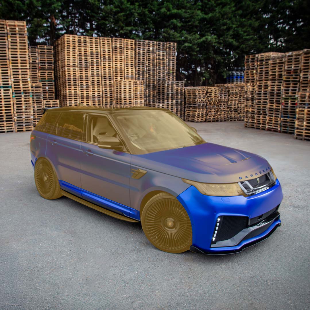 Blue Barugzai Cabaro II Non-Wide Body Kit – Front Quarter Highlighted Parts View