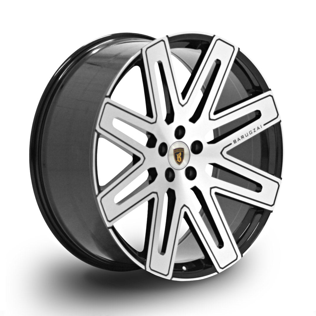 Barugzai EXEL 24 inch alloy wheel gloss black polished face angle view
