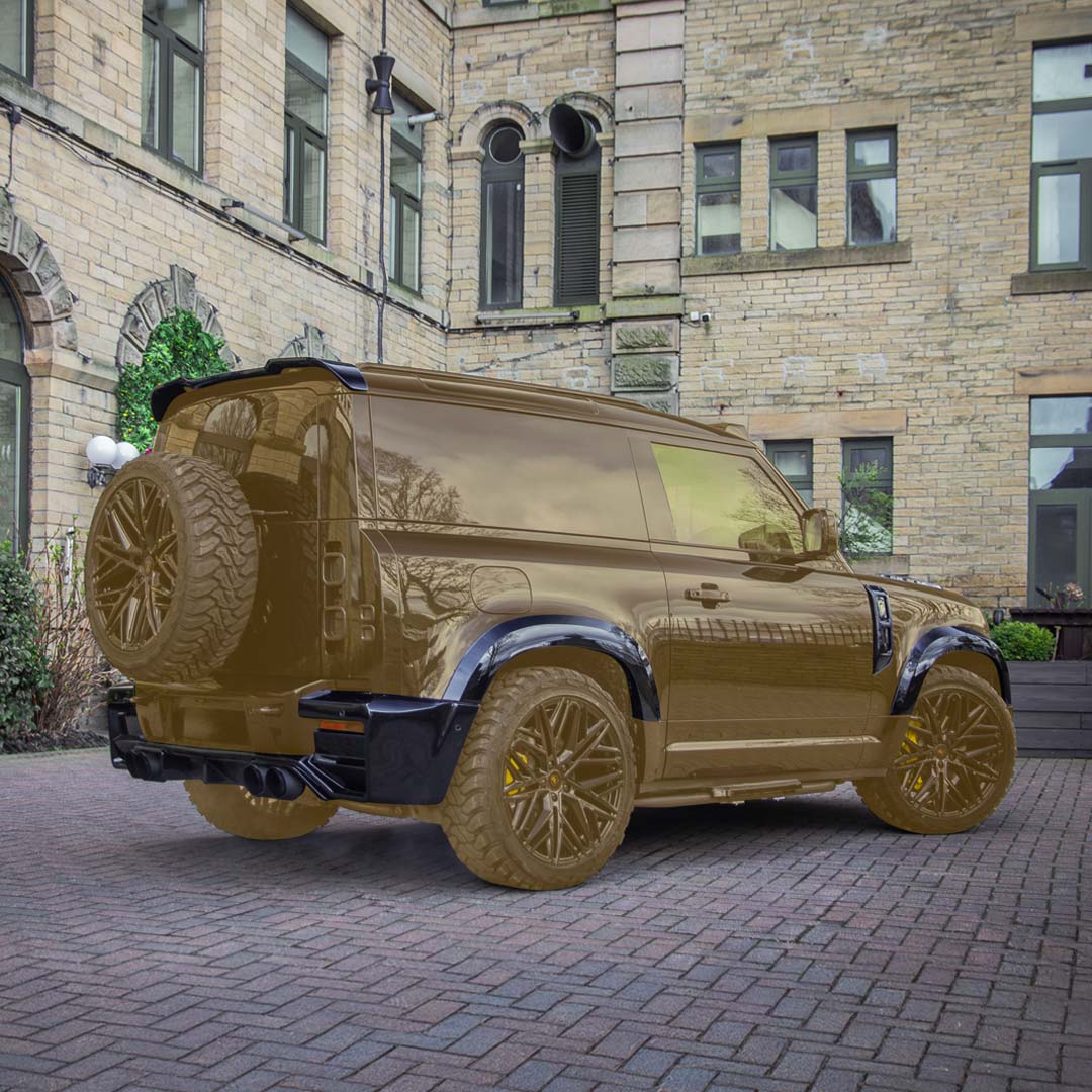 Black Land Rover Defender 90 Falcon Body Kit – Rear Quarter Hero Angle, components revealed