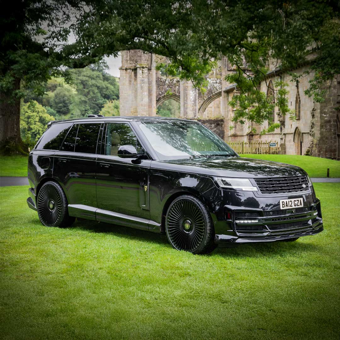 Black Barugzai Nebula Body Kit on Range Rover L460 – front quarter hero shot in premium setting