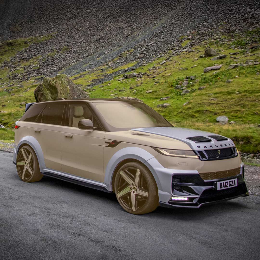 Nardo Grey Range Rover Sport L461 with Barugzai Raptor Body Kit – highlighted widebody components front view