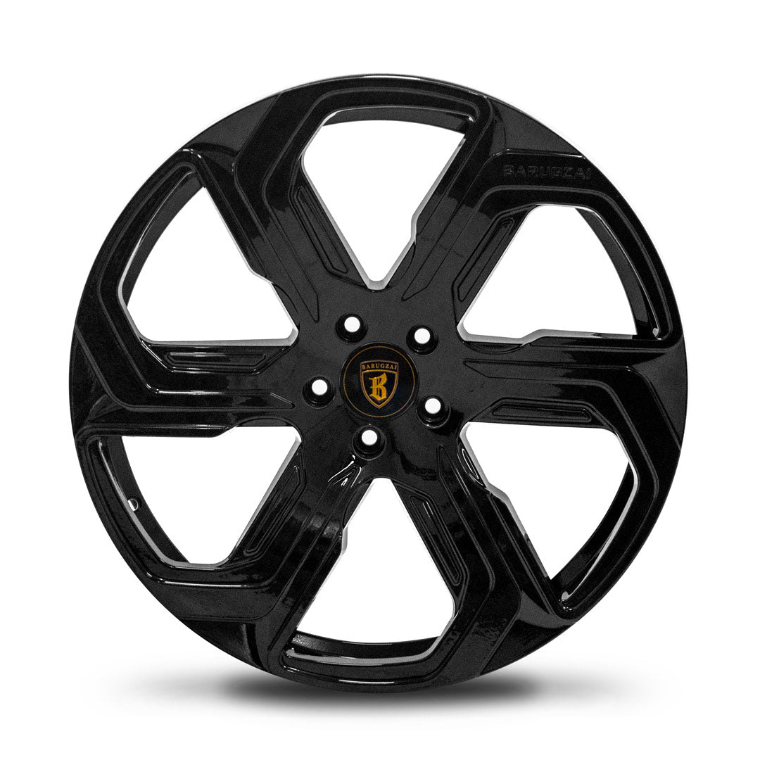 Front view of Barugzai Sabre 22 inch alloy wheel in gloss black finish