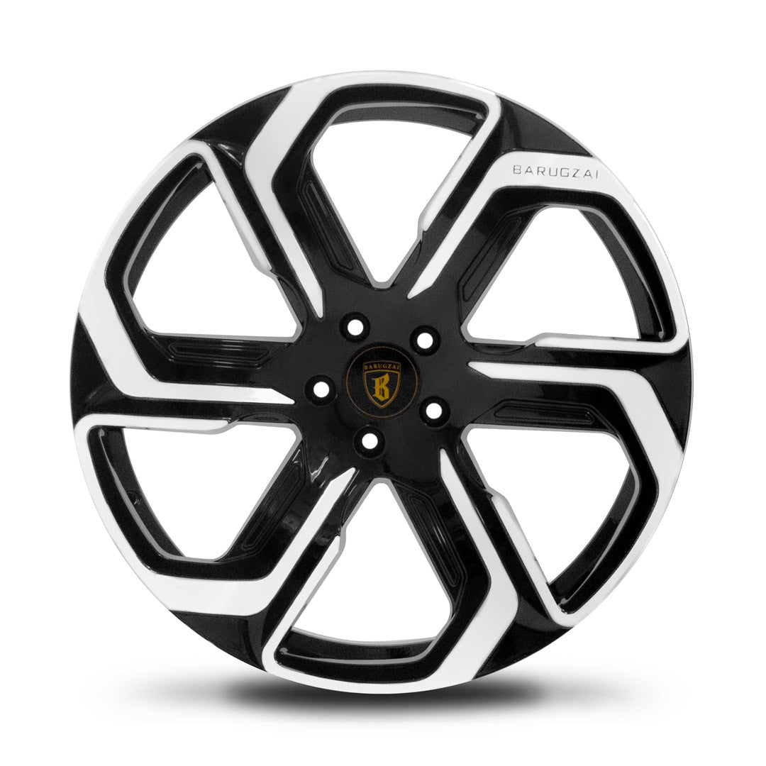 Front view of Barugzai Sabre 22 inch alloy wheel gloss black with polished face