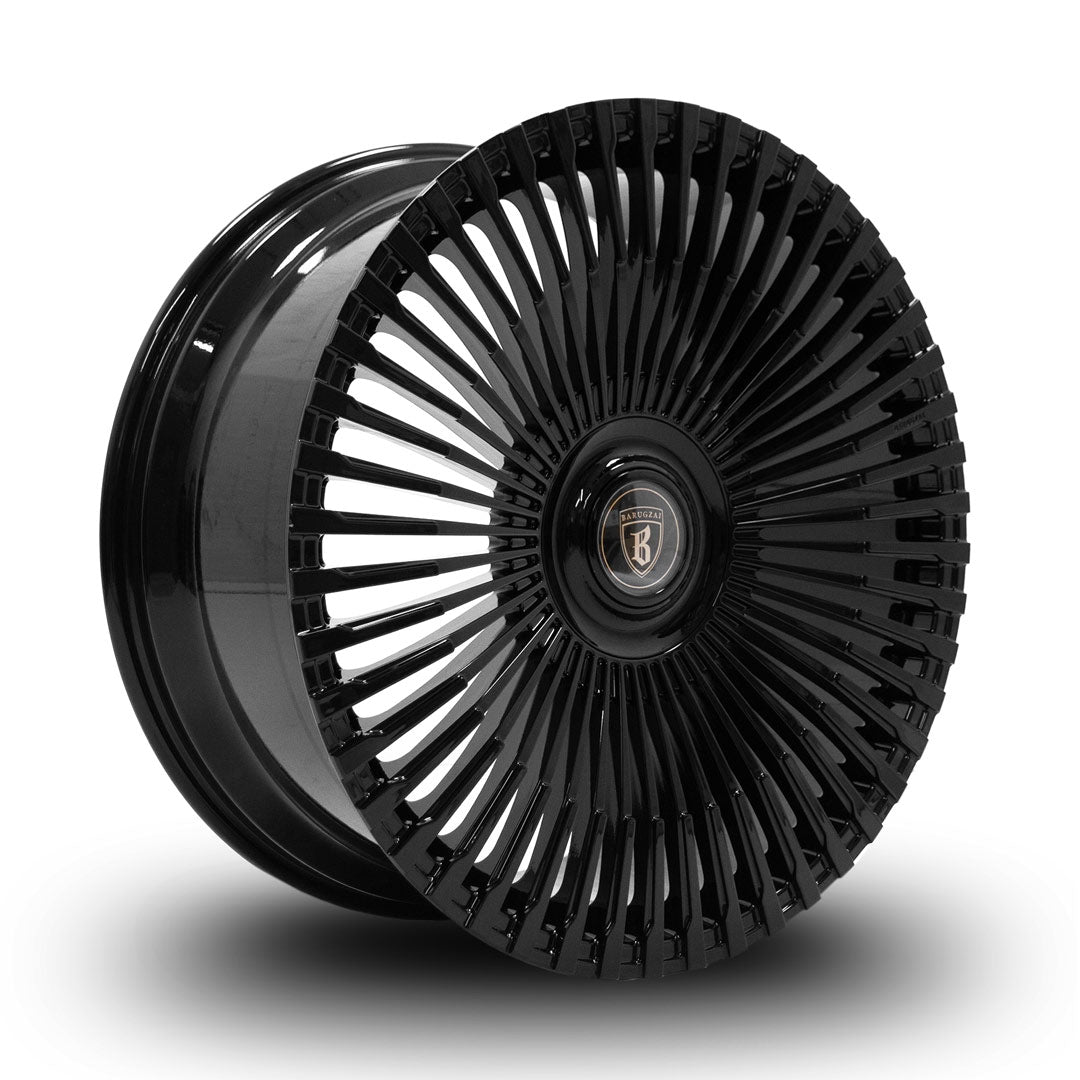 Angled view of Barugzai Vortex forged 24 inch alloy wheel in gloss black finish