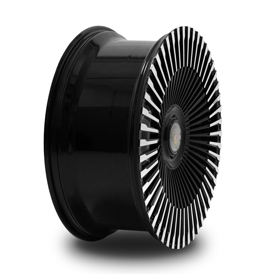 Deep profile view of Barugzai Vortex forged 24 inch wheel showing turbine spoke design